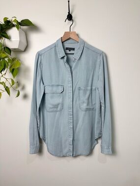 Level 99 Woman's Chambray Shirt Oversized Long Sleeved Button Lyocell S Seren